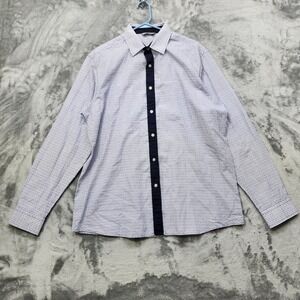 Ferrato Dress Shirt Mens L Blue Geometric Print Long‎ Sleeve Button Down Office